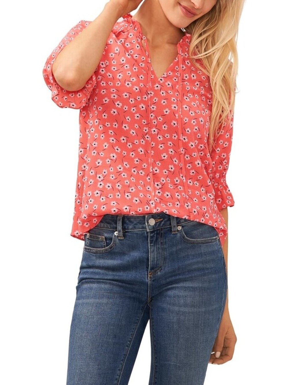 CeCe Womens 34-Sleeve Tie Ne Calypso Coral L